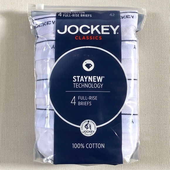 NEW JOCKEY CLASSICS MEN’S 4 FULL-RISE WHITE BRIEFS, SIZE 42 - Picture 3 of 7